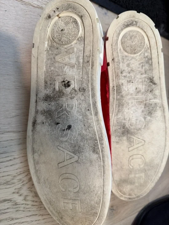 Versace Red Velvet Slip-On Loafers with Embellished Crown - Picture 6 of 9